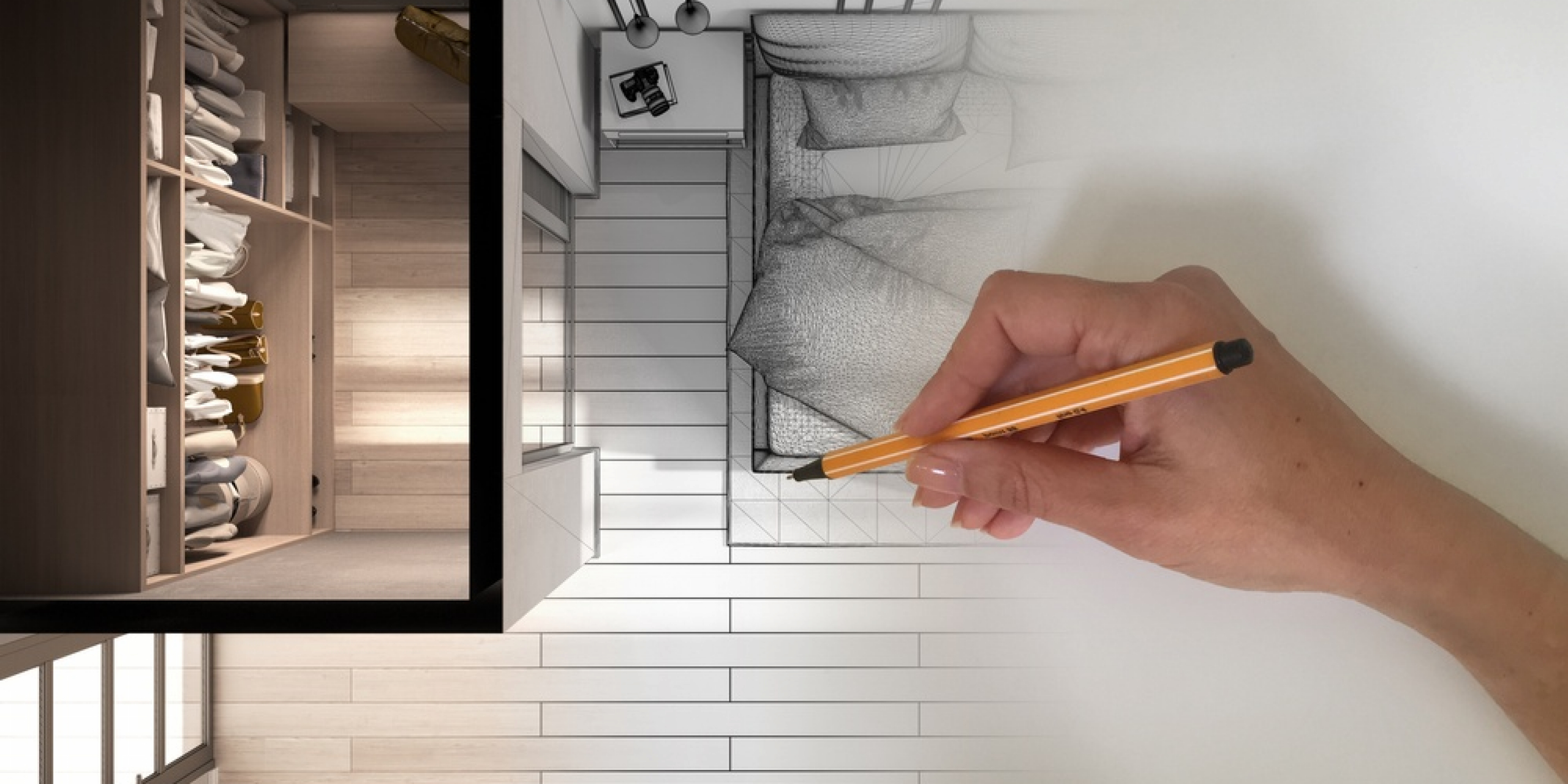 สถาปนิกกำลังเขียนแบบห้องนอนพร้อม-Walk-In-Closet