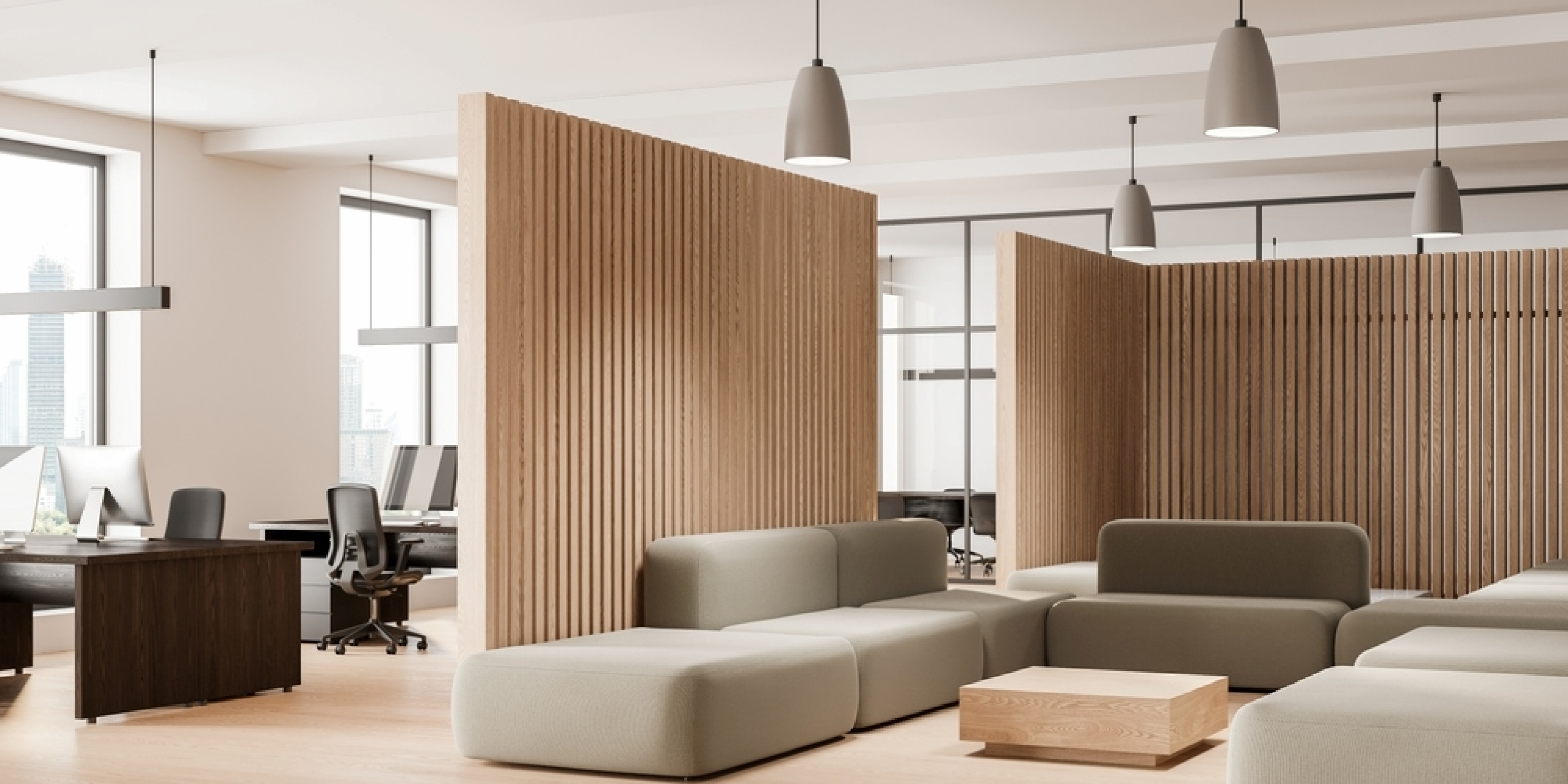 การใช้โซฟาระบบโมดูลาร์สำหรับสำนักงานยุค-Hybrid