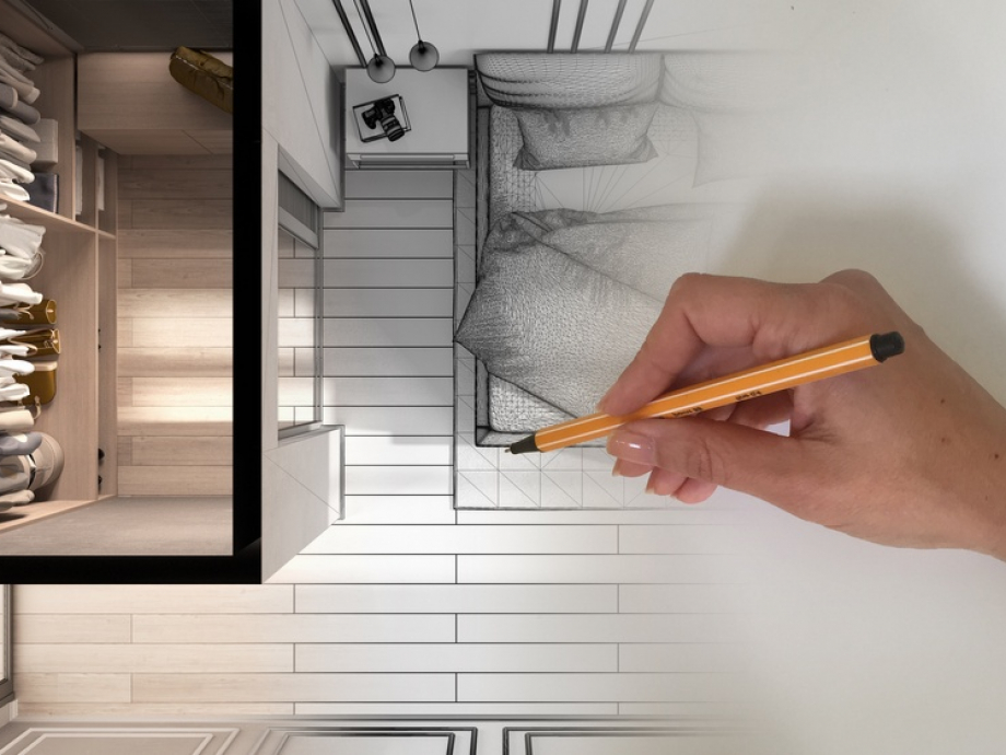 สถาปนิกกำลังเขียนแบบห้องนอนพร้อม-Walk-In-Closet